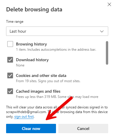 Clear cache in Edge